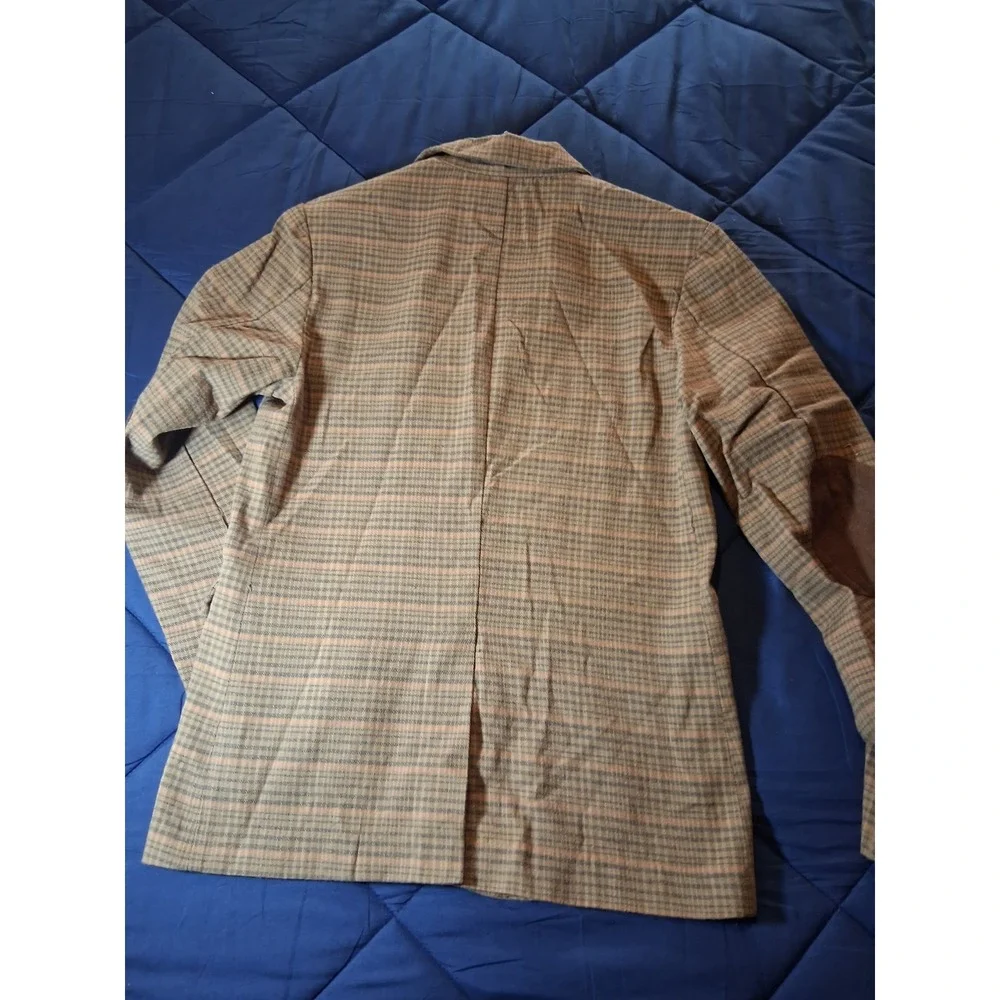 Rude XXX‎ Mens Brown Plaid Blazer Jacket with Elbow Patches Size Medium Academic